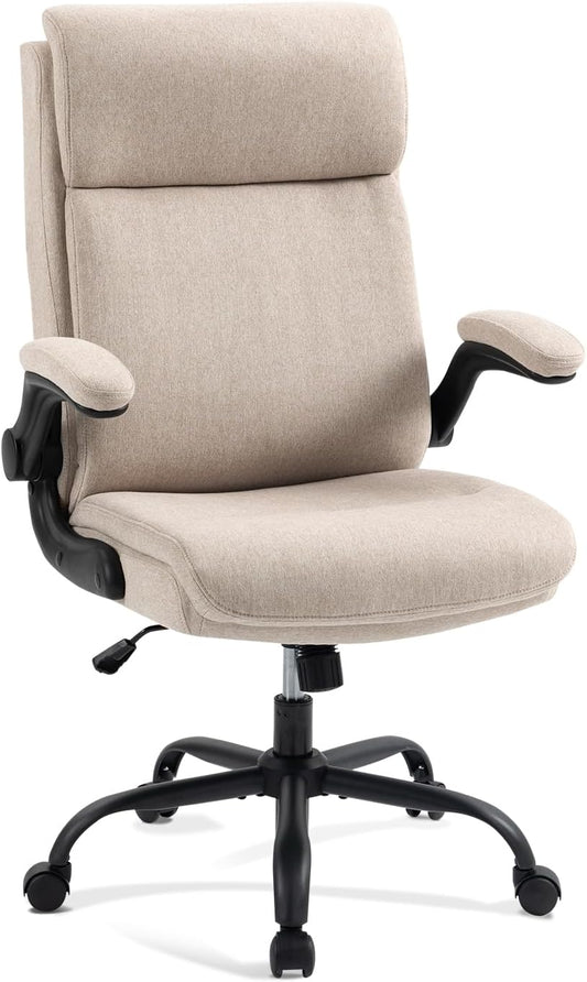 CASTLOVE Stoffen Bureaustoel Ergonomische Computer Bureaustoel Draaibare Brede Executive Office Chair met Opklapbare Armsteun voor Kantoor Thuis (CRÈME)