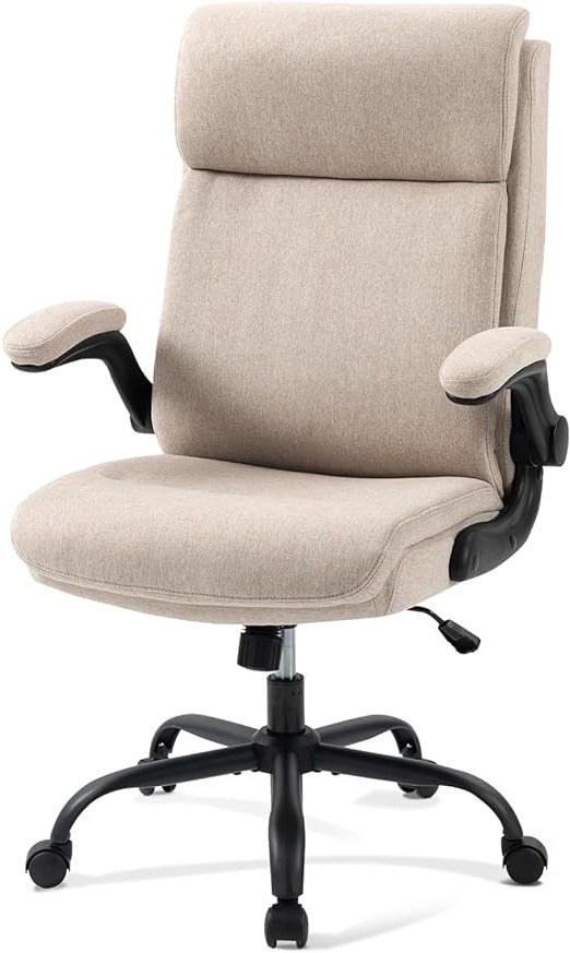 CASTLOVE Fabric Office Chair Ergonomic Computer Office Chair Swivel Wide Executive Office Chair with Folding Armrest for Office Home (CREAM) - QUORE