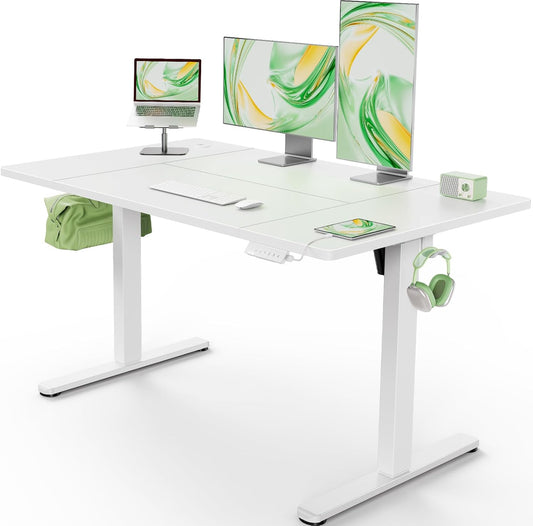 Marsail Elektrisch sta-bureau met USB-A-oplaadpoort, 160 x 80 cm in hoogte verstelbaar zit-sta bureau met 4 aangepaste hoogteinstellingen, 80 kg maximale belasting, stabiel tillen, opberghaken en