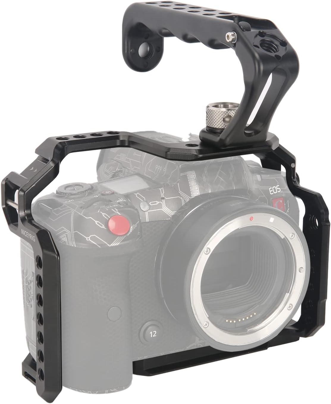 NICEYRIG R5 R5 C R6 kooikit voor Canon spiegelloze camera met bovenhandgreep en verschillende uitbreidingsinterfaces, aluminium kooi voor Canon R5 R6 R5 C spiegelloze camera-538