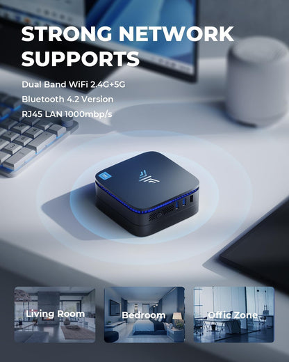 NiPoGi AK1 Plus Mini PC Ιntel Alder Lake Ν95 (tot 3,4 GHz) 8GB DDR4 256GB SSD, Micro Computer Desktop PC met 2,5 inch SSD/Gigabit Ethernet/WiFi 5/BT4.2 /Twee HDMI 4K UHD Kleine PC voor Kantoor/School