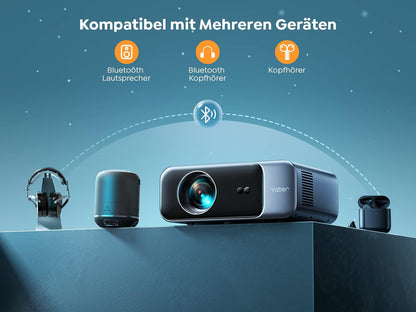 YABER Draagbare projector, 1080p, 20.000 lumen, wifi6, bluetooth, thuisbioscoop, 4K video, ondersteuning, YABER draagbare projector, led, 300 inch display, compatibel met smartphone/tv-stick/PS5