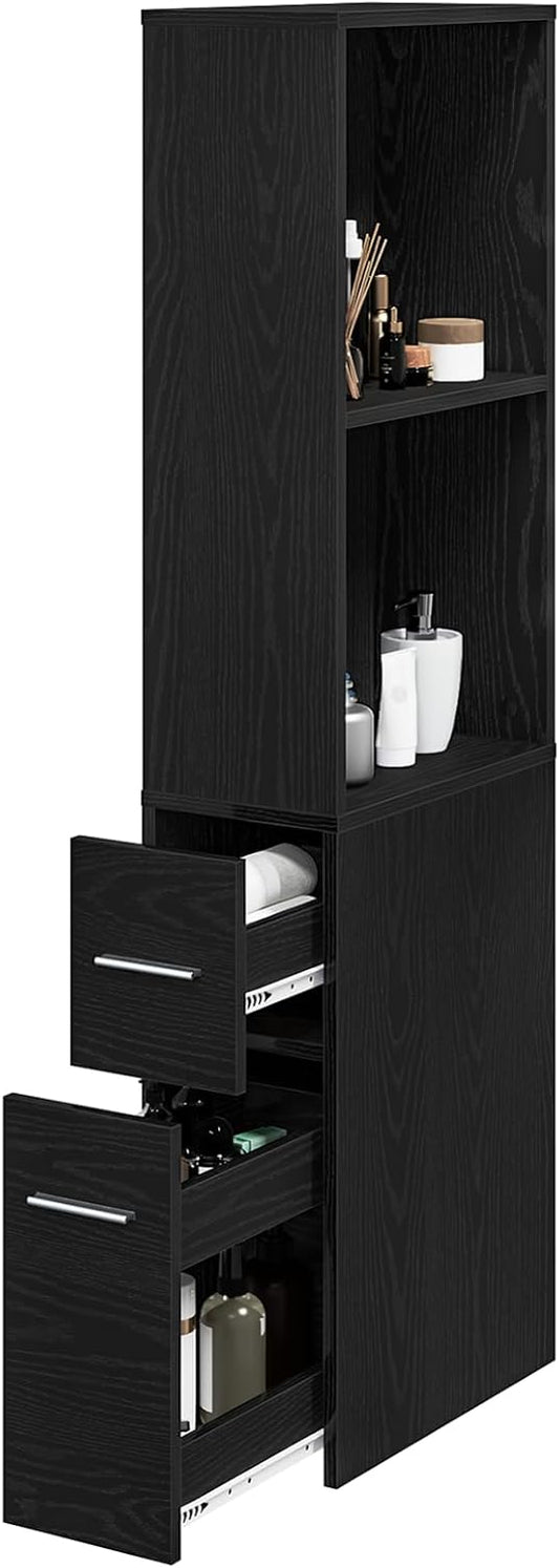 Gecheer Narrow Bathroom Cabinet, Black Oak, 22 x 41 x 135 cm, Bathroom Cabinet, Storage Rack for Bathroom, Hallway, Entrance, Kitchen, 871653 - QUORE
