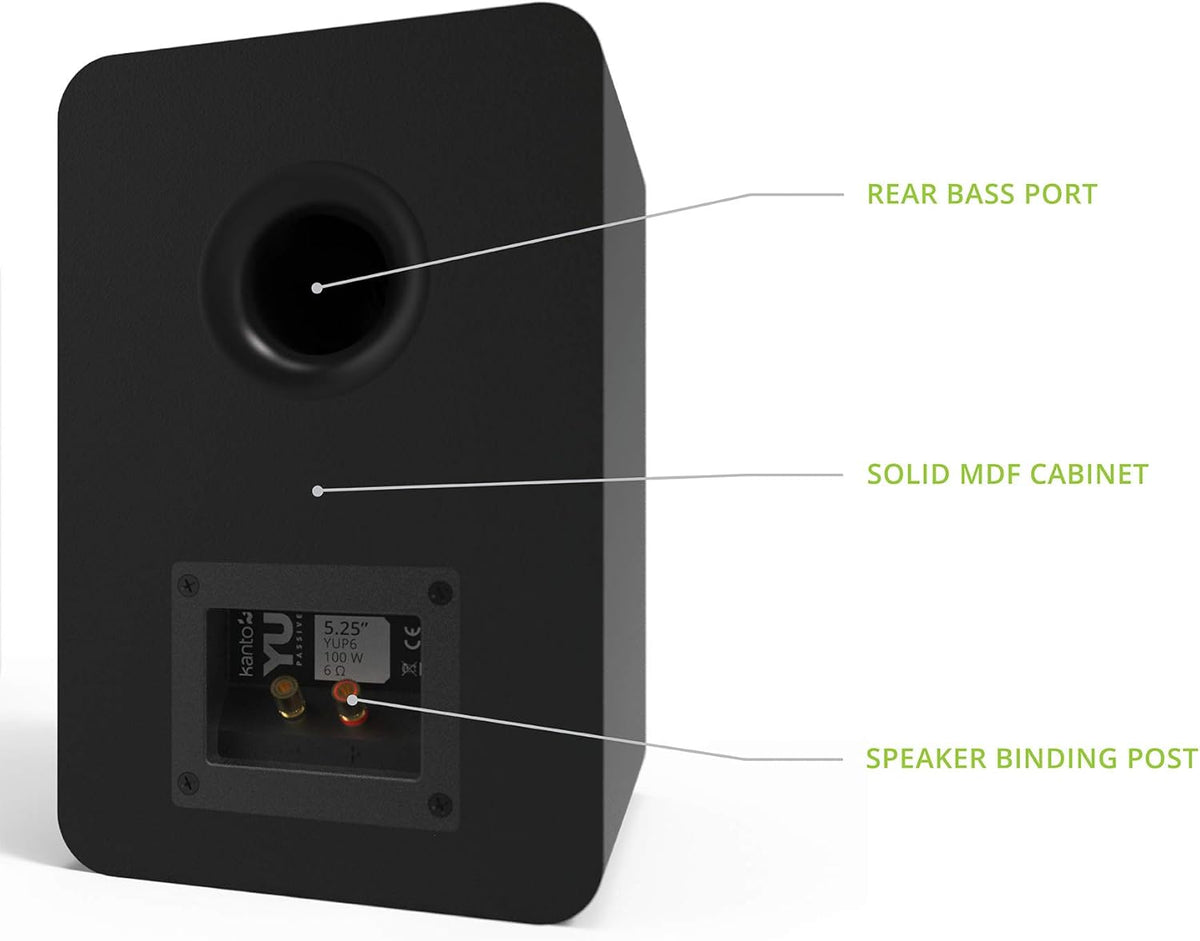 Kanto YU Passive 5.25" Passive Bookshelf Speakers with 1" Silk Dome Tweeter | External Amplifier Required | Pair | Matte Black