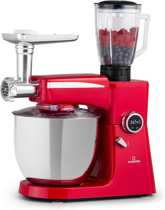 Klarstein Keukenmachine, universele keukenmachines, 3-in-1 keukenmachines, roerapparaten en mixers, deegmachine met vleesmolen, keukenmachine, 2000 watt deegmachine, kneedmachine, 10 liter kom