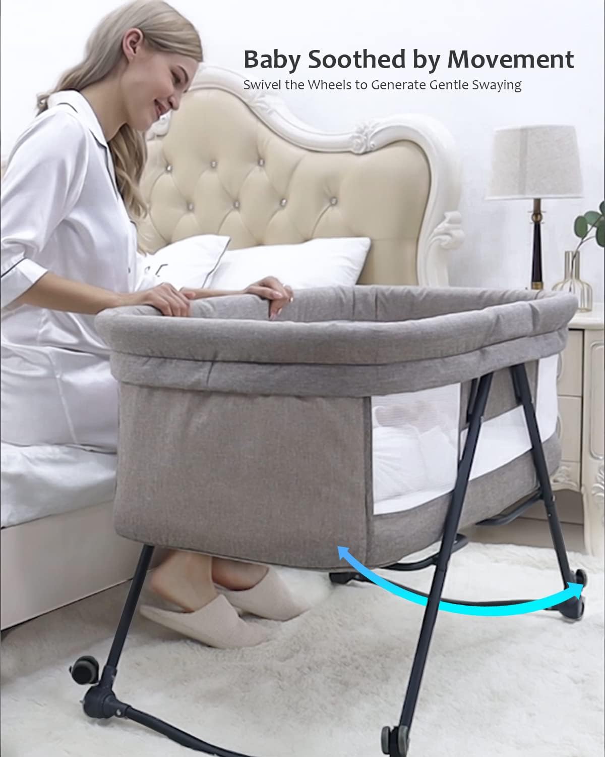 Baby Bed - Co Sleeper - Opvouwbaar - Grab-And-Go Reiswieg - Schommelfunctie - Op Wielen - Incl. Matras - Gray-Bravo Comfort