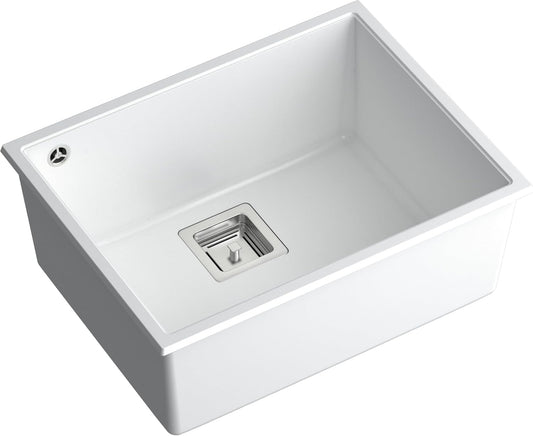 Quadron Wastafel granieten spoelbak spoelbak keuken | Grootte 55 x 42 x 22,5 cm Kleur: zwart & goud | DAVID 50 enkele gootsteen | granieten spoelbak | met handmatige sifon
