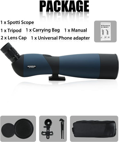 25-75x70 HD spotting scope sportschutters met statief- en smartphone-adapter, Zoom Bak4 Prism FMC lens 45 graden schuine telescoop voor vogelobservatie Wildlife Scenery jacht wilde dieren Stargazing