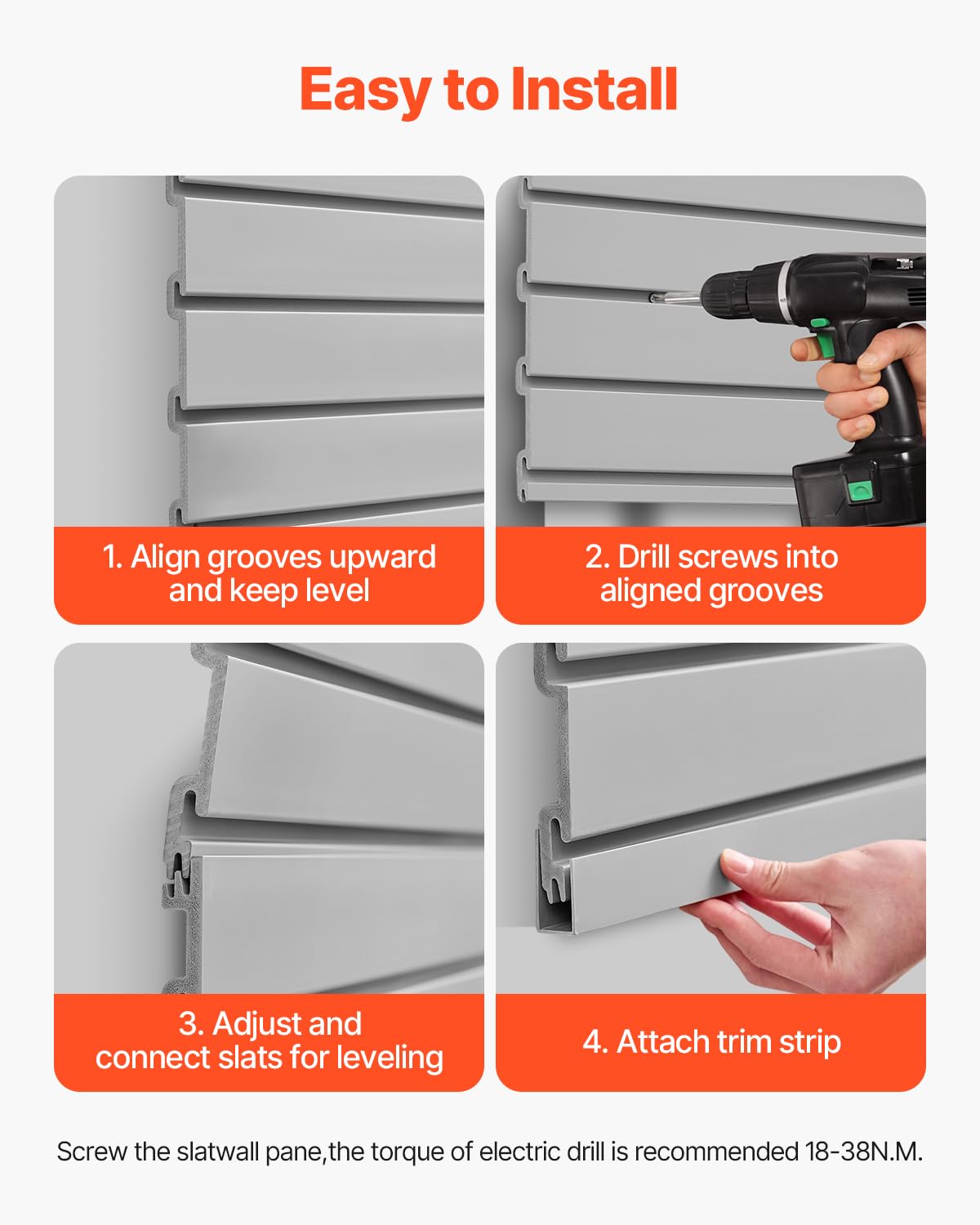 VEVOR Gereedschapswand, 1225 x 2450 x 20 mm, pvc-garagelamellenwand, grijze wandorganizer, 136 kg per plaat, lamellenwandpaneel met koppelingsstructuur en doe-het-zelfgesneden, geschikt voor opslag en