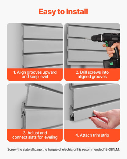 VEVOR Gereedschapswand, 1225 x 2450 x 20 mm, pvc-garagelamellenwand, grijze wandorganizer, 136 kg per plaat, lamellenwandpaneel met koppelingsstructuur en doe-het-zelfgesneden, geschikt voor opslag en
