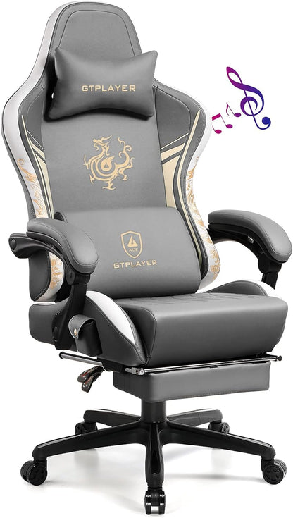 Gamingstoel – Bureaustoel – Gamestoel – Computerstoel – Stoel Grijs – Bluetooth Surround Speakers – Ergonomisch Met Voetsteun