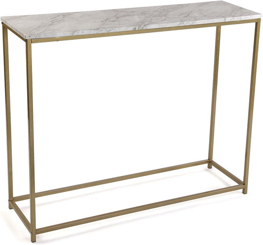 Versa Montpellier Smalle hal of vestibule Entree hal meubilair, Console Tafel, Afmetingen (H x B x H) 81 x 30 x 100 cm, Hout en Metaal, Kleur Marmer en goud