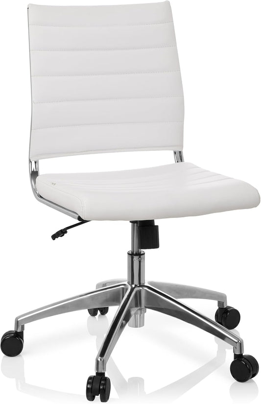 hjh OFFICE 720003 professionele bureaustoel TRISHA kunstleer wit moderne draaistoel zonder armleuningen, gewatteerde bekleding