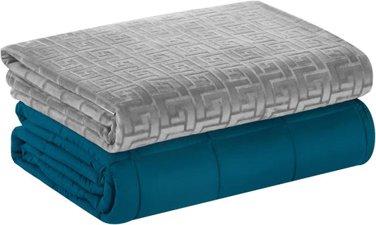 Gewogen deken met vervangbare hoes, glaskralen vullen gewogen deken voor volwassenen, angst zware deken (blauwgroen, 150* 200cm, 6,8 kg)