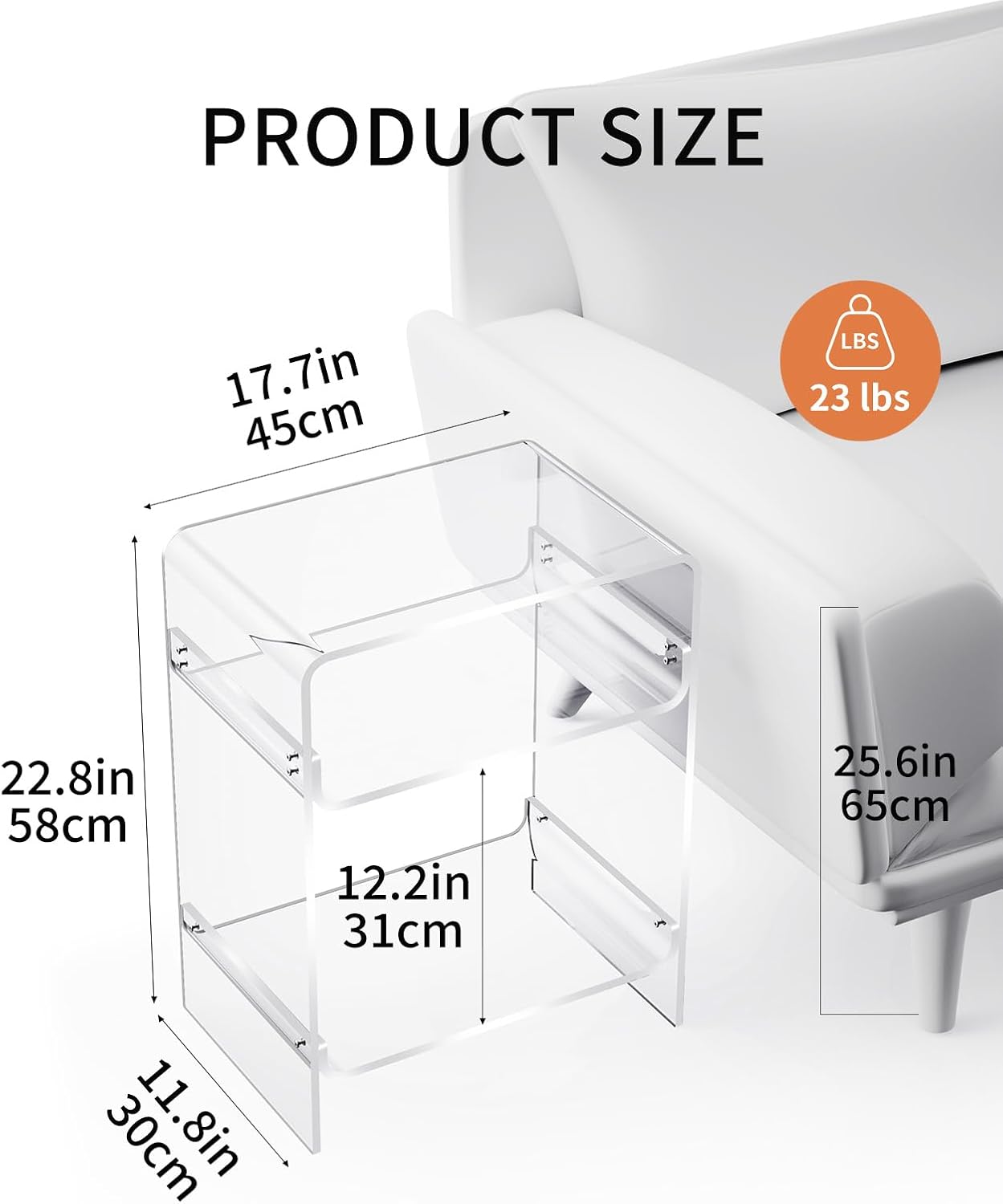 Acryl Platenspeler Tafel Doorzichtig – Bijzettafel – Nachtkastje – Opbergtafel – Opbergplank – 2 Opbergvakken – Stevig Metalen Frame