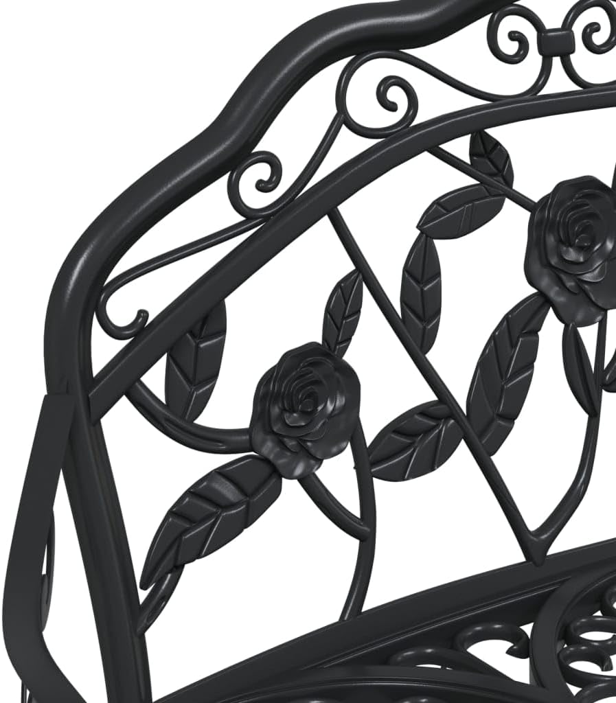 Cast Aluminium Garden Bench Black 100 cm Weatherproof Outdoor Bench with Cast Iron Legs and Classic Floral Pattern Durable Patio Furniture - QUORE