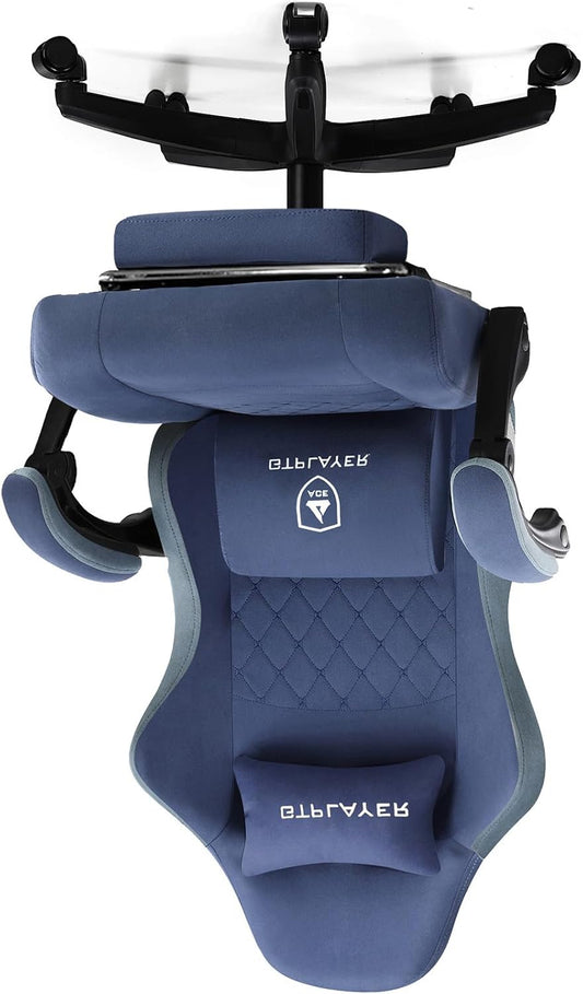 GTPLAYER Gaming Chair, Ergonomic Gaming Chair, Office Chair with Fabric Surface, Spring Seat Cushion, Connecting Armrests and Footrest, Blue - QUORE