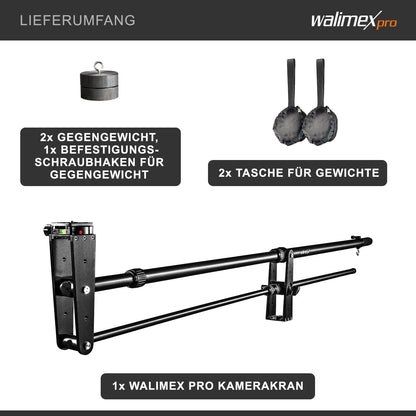 Camerakraan – Camera Jib, Jib Arm, Filmkraan, Boomarm – Incl. Contragewicht – Max. Lengte 200 Cm – Belastbaarheid Ca. 3 Kg