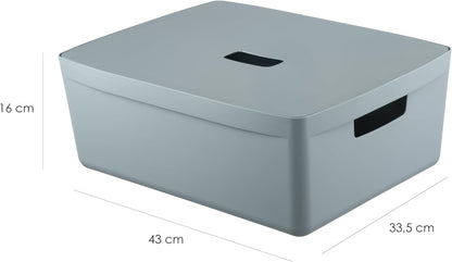 IDEA HOME 8 stuks opbergdozen, kunststof organizer, box, manden, opbergbox voor badkamer, rek met deksel, 19 l, blauw