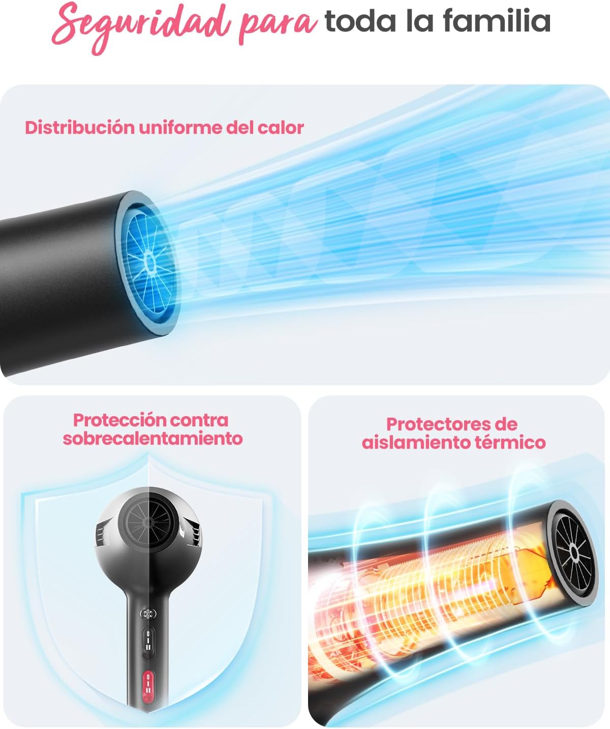 Dekuri Ionen föhn, professionele haardroger met diffuser en 2 stylingsproeiers, 3 warmtestanden en 2 blaasstanden, 2,5 m kabelföhn, krachtige haardroger voor het hele gezin