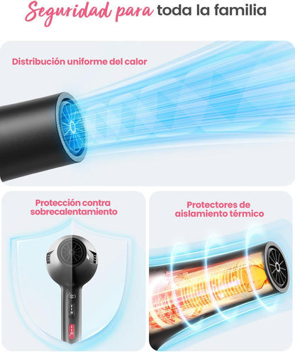 Dekuri Ionen föhn, professionele haardroger met diffuser en 2 stylingsproeiers, 3 warmtestanden en 2 blaasstanden, 2,5 m kabelföhn, krachtige haardroger voor het hele gezin