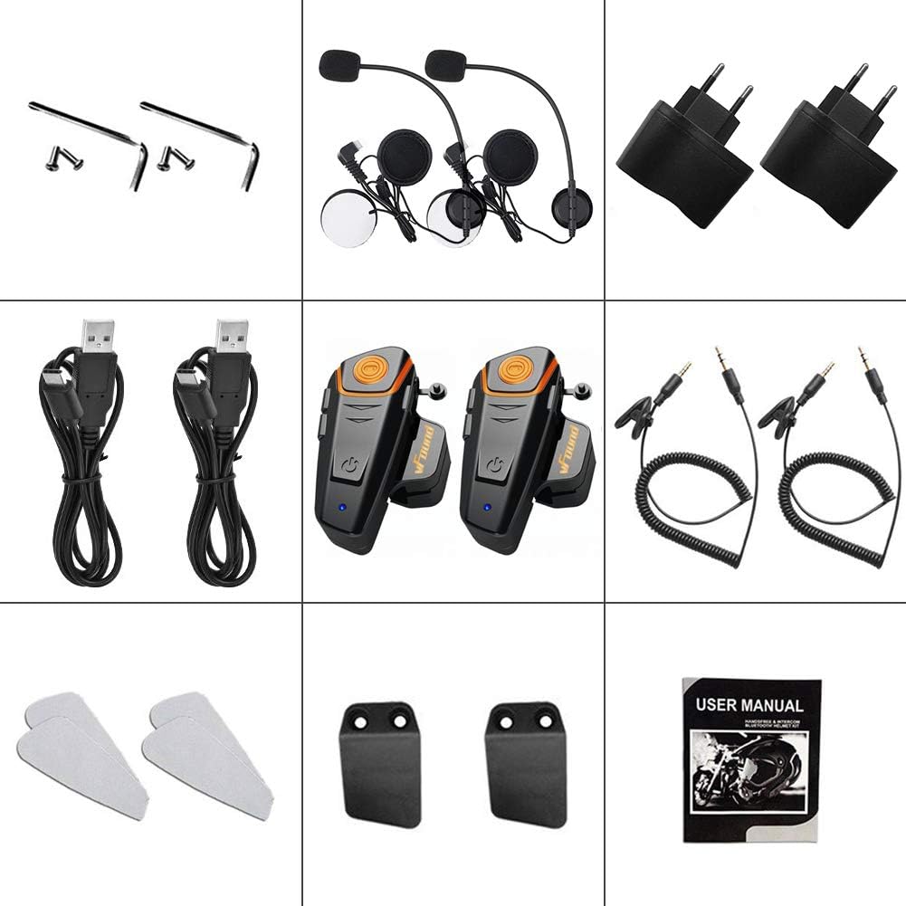 Qaurora BT-S2 1000 m Bluetooth Headset Waterdichte Motorfiets Helm Intercom voor 2 of 3 Bestuurders - 2,5 mm Audio voor Walkietalkie, GPS, Handsfree MP3-Speler, FM-Radio