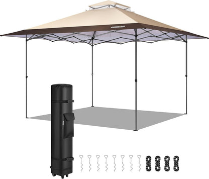 VIVOHOME Luifeltent 4x4m Buitenschuilplaats 2 Laags Dak met Draagbare Wieldraagtas en 4 Zandzakken Opvouwbaar voor Patio Tuin Achtertuin