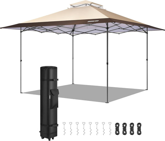 VIVOHOME Luifeltent 4x4m Buitenschuilplaats 2 Laags Dak met Draagbare Wieldraagtas en 4 Zandzakken Opvouwbaar voor Patio Tuin Achtertuin