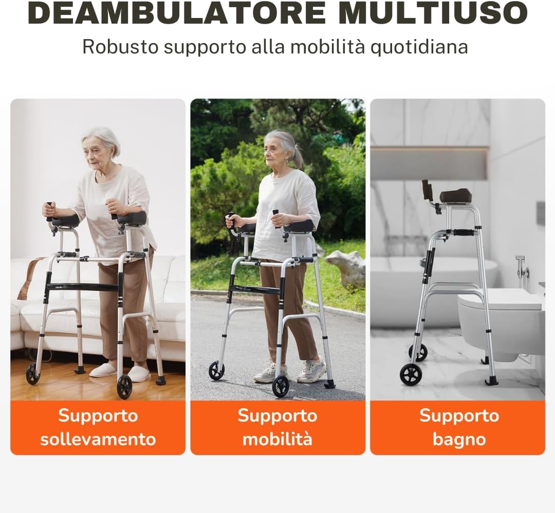 Opvouwbare rollator met onderarmsteun van aluminium voor ouderen en breekbare personen, inklapbaar, revalidatie, 8 hoogte-instellingen, medisch hulpmiddel klasse 1