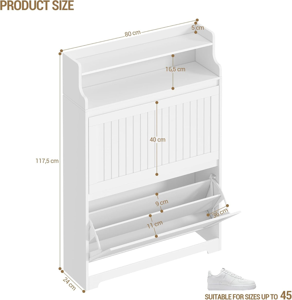 Hzuaneri Shoe Cabinet, SR66103X Shoe Rack, Narrow Shoe Rack, Adjustable Shoe Storage for Entrance Hallway, Living Room, 16 Pairs, 2 Flaps (80B cm), White