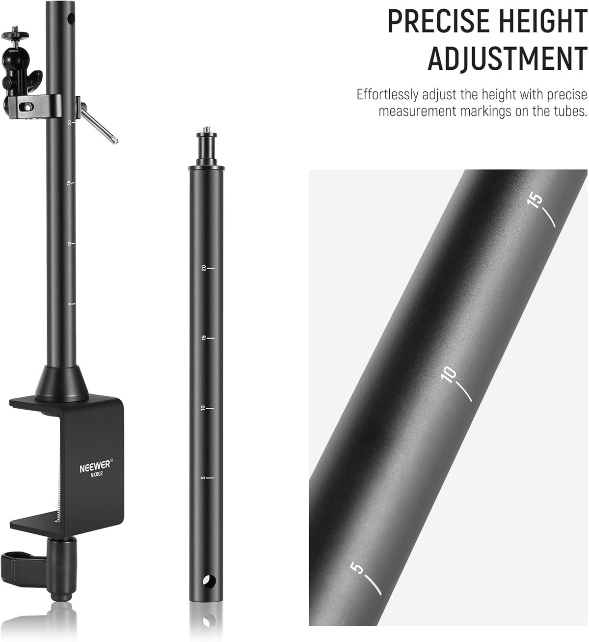 NEEWER NK002 Overhead Camera Mount Rig Platform met Telefoonhouder/2 Balhoofden/Armen/Super Klem/Reinigingsdoek voor Mic Webcam, Bureau Stand met Verstelbare Hoogte Breedte, Max Belasting 26lb/12kg