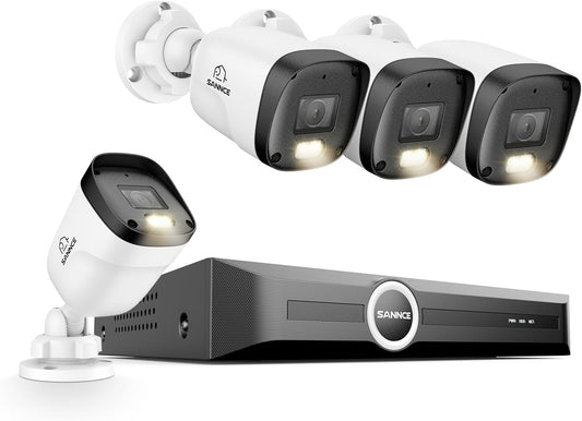 SANNCE PoE Bewakingscameraset, 5MP, 8CH NVR + 4 x 3 MP, waterdicht, camera zonder harde schijf, met Smart IR-leds, bewegingsdetectie, app-alarm, nachtzicht tot 20 meter