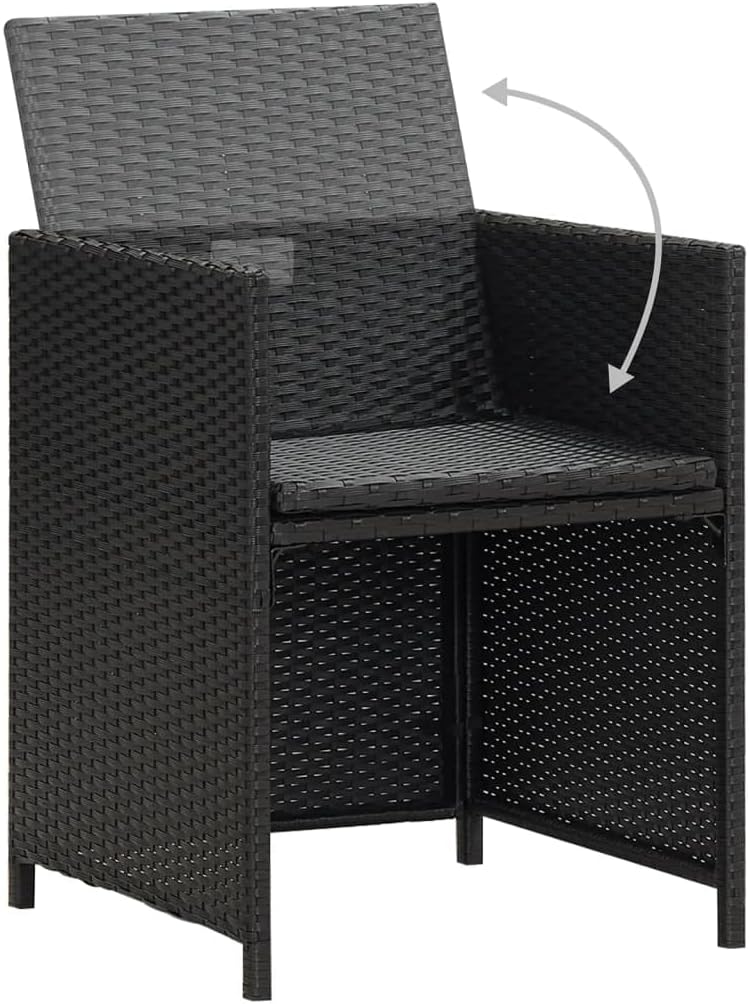 Set of 4 Polyrattan Garden Chairs Black with Cushions, Steel Frame and Modern Design for Outdoor Use Comfortable and Durable Dining Set with Armrests - QUORE