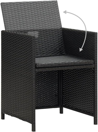 Set of 4 Polyrattan Garden Chairs Black with Cushions, Steel Frame and Modern Design for Outdoor Use Comfortable and Durable Dining Set with Armrests - QUORE