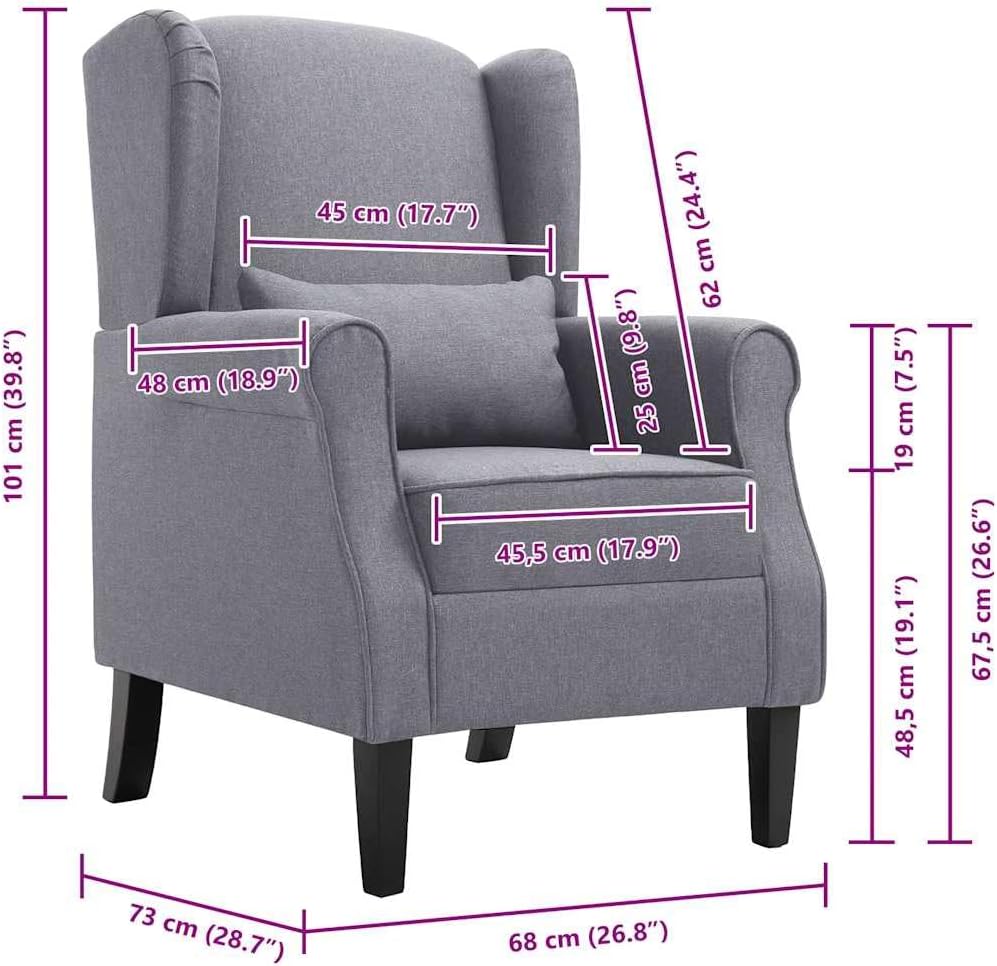 Fauteuil – Armstoel – Zetel – Relaxstoel – Stoel – Donkergrijs – Massief Houten Frame – Comfortabele Gevoerde Zitting 14 cm