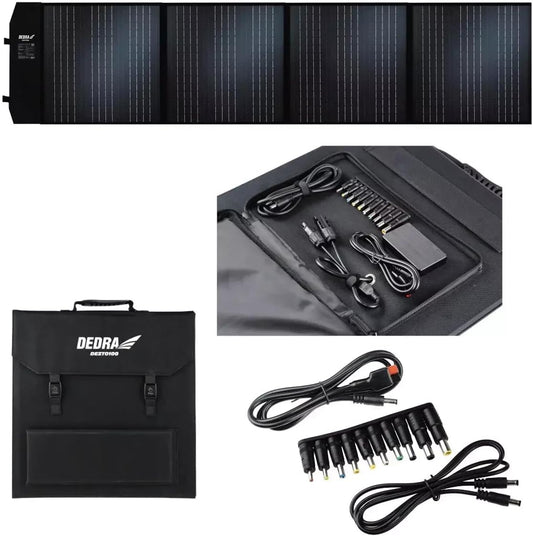 DEDRA 100W zonnepaneel, draagbaar zonnepaneel, 100W vermogen, vier monokristallijne zonnecellen, handig voor buitenactiviteiten of kamperen, gemakkelijk te vervoeren, LED, beschermingsklasse: IP65