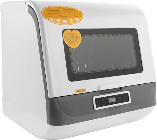 Mini-tafelvaatwasser, kleine vaatwasser, vaatwasser, vaatwasser, vaatwasser voor kleine keukens en appartementen, 4-6 sets met touch-bediening, 800 W, restwarmte drogen, luchtkoeling ruimtebesparend