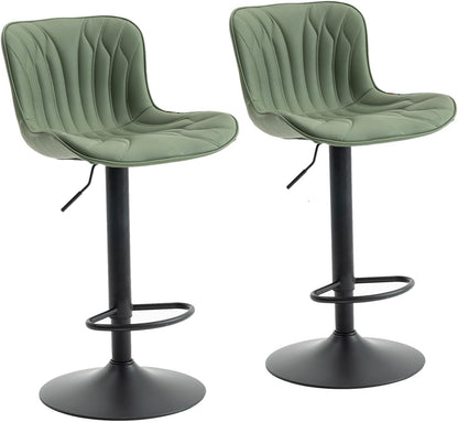 YOUNIKE Barkruk, 2-delige set, draaibare hoogteverstelling, barstoel van kunstleer, bekleding, barstoelen, thekenhocker, moderne barstoelen, keukenstoel met hoge oorleuning, bonengroen