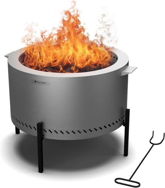 blumfeldt Ignite Pure vuurschaal - bijna rookvrij, roestvrijstalen frame, draagbaar en compact, incl. grillrooster en regenbescherming, gemakkelijk schoon te maken, perfect voor tuin & camping