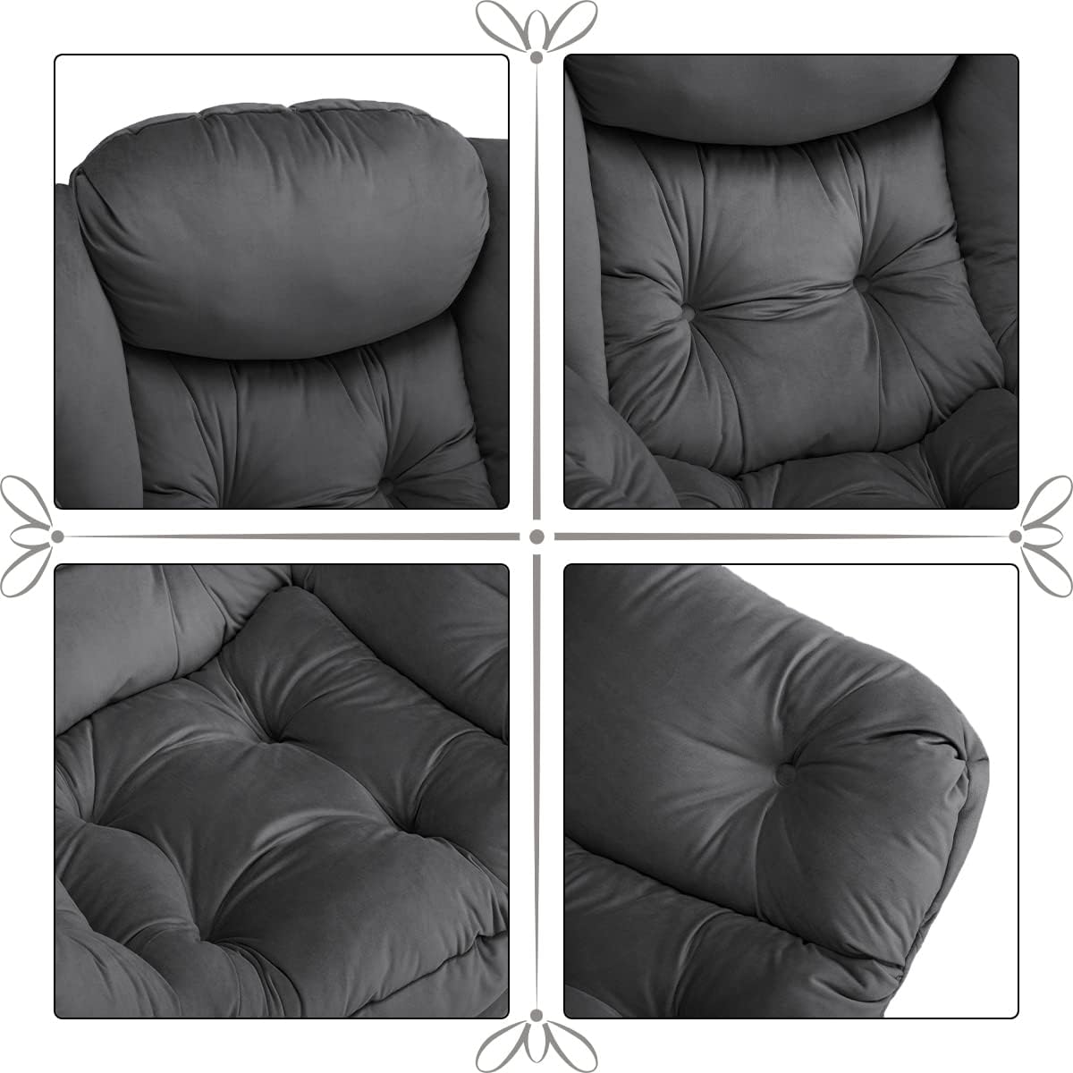 HollyHOME Relax Fauteuil met Voetenbank Woonkamer Stoel Slaapkamer Stoel Lounge Stoel met Armleuningen Leesstoel Accentstoel met Stalen Frame, Donkergrijs
