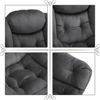 HollyHOME Relax Fauteuil met Voetenbank Woonkamer Stoel Slaapkamer Stoel Lounge Stoel met Armleuningen Leesstoel Accentstoel met Stalen Frame, Donkergrijs