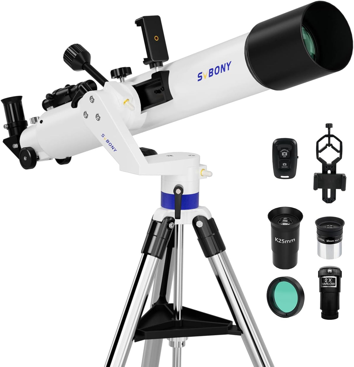 Svbony SV520 Telescoop voor Volwassenen, 90 mm Diafragma 800 mm Brandpuntsafstand, Allemaal metaal Telescoopset voor Astronomie met Altazimuth Montering, Draadloze Controller, voor Visuele Observatie