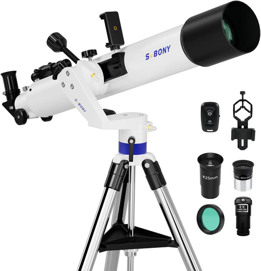 Svbony SV520 Telescoop voor Volwassenen, 90 mm Diafragma 800 mm Brandpuntsafstand, Allemaal metaal Telescoopset voor Astronomie met Altazimuth Montering, Draadloze Controller, voor Visuele Observatie