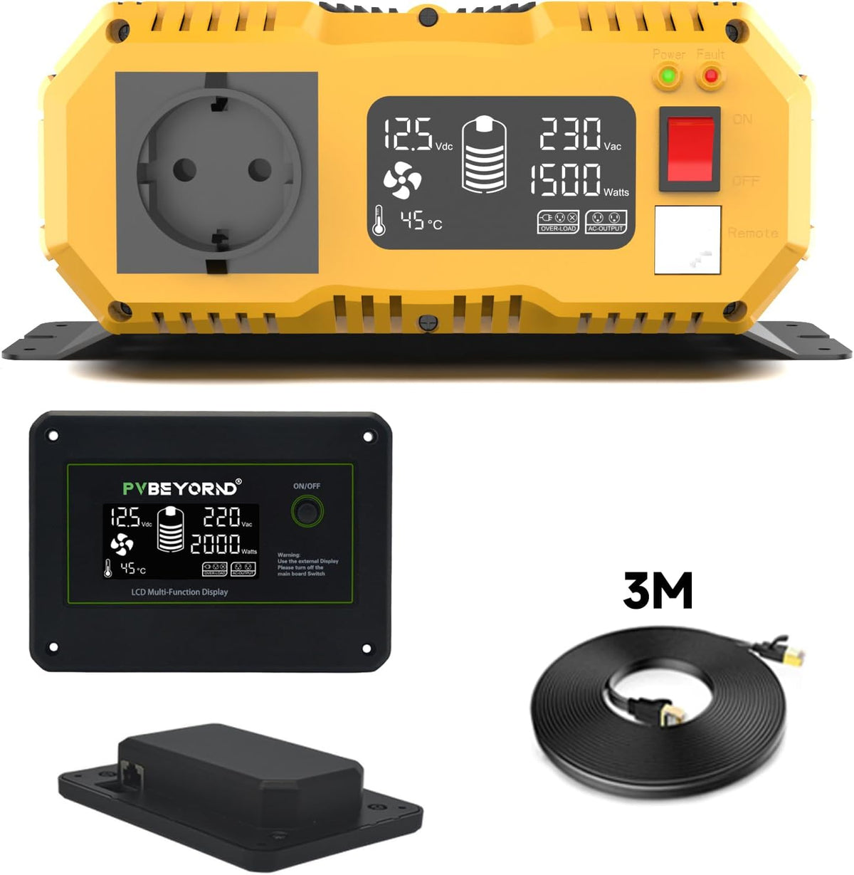 Omvormer 12V naar 230V Zuivere Sinus 1500W/3000W Spanningsomvormer 12V 230V Met een externe LCD-controller, geschikt voor campers en elektrische installaties in huis