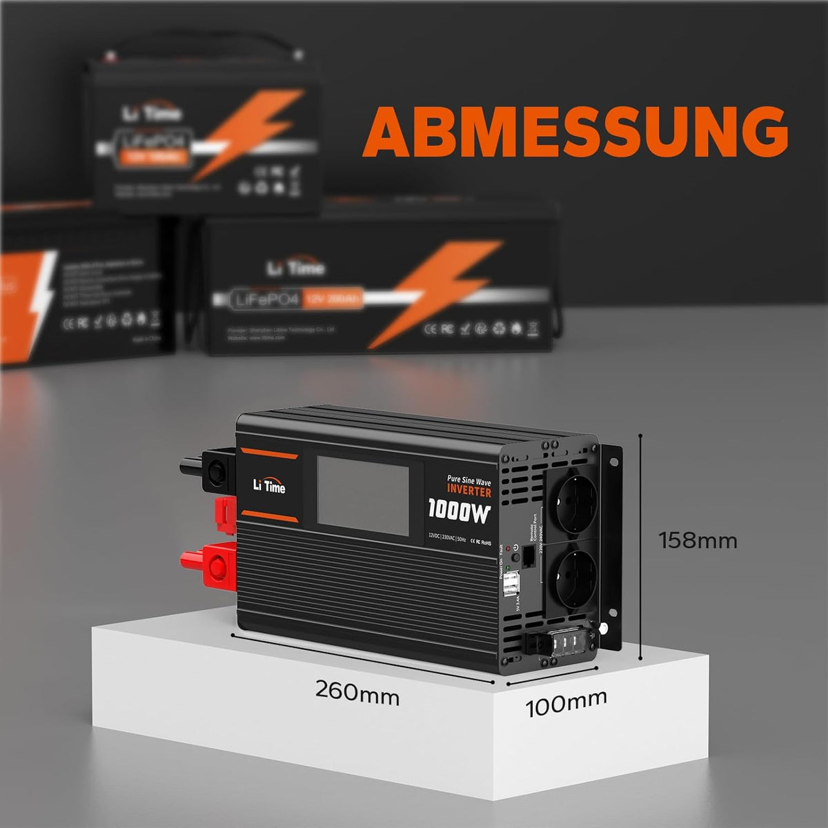 12V naar 230V Omvormer – Spanningsomvormer – Spanningsconverter – DC naar AC Omvormer – Zonnestroom Omvormer – 1000W Continu, 2000W Piekvermogen – Zuivere Sinusgolf met LCD Bewakingsscherm en 2 AC Uitgangen