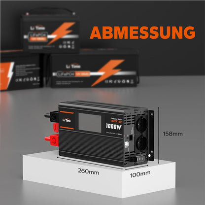 12V naar 230V Omvormer – Spanningsomvormer – Spanningsconverter – DC naar AC Omvormer – Zonnestroom Omvormer – 1000W Continu, 2000W Piekvermogen – Zuivere Sinusgolf met LCD Bewakingsscherm en 2 AC Uitgangen