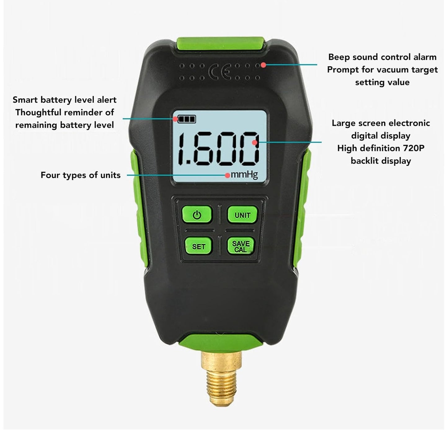 Digitale Vacuümmeter, IP54 Waterdichte Industriële Vacuümtester met Display met Achtergrondverlichting, Meetbereik 0-10.000 Pa, Vacuümmicronmeter voor Atmosferische Omgevingen