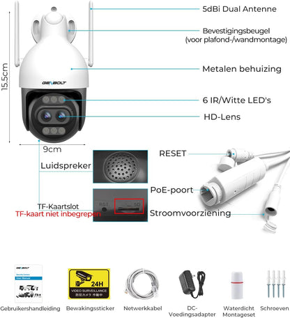 4K WiFi Beveiligingscamera Buiten – Bewakingscamera – IP Camera – CCTV Camera – Dubbele Lens Buitencamera – 10X Hybride Zoom – 2,4/5GHz Dual-Band WiFi En PoE