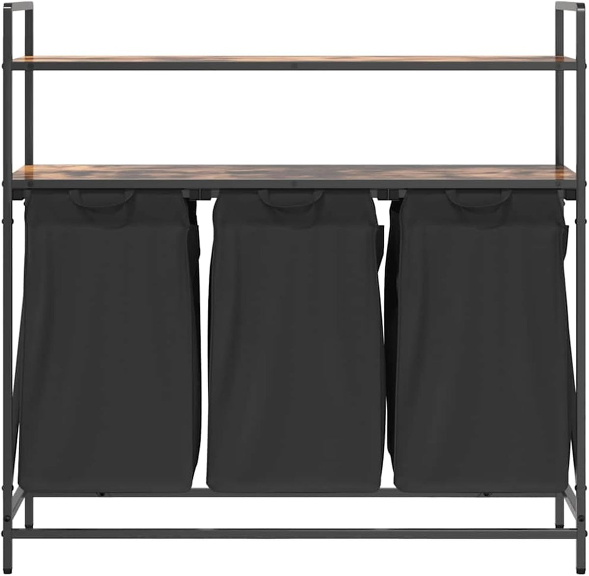 Wasmand – Wasbak – Wascontainer – Wasbox – Waskuip – 3 Compartimenten – Stalen Frame Met Eiken Planken