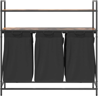 Wasmand – Wasbak – Wascontainer – Wasbox – Waskuip – 3 Compartimenten – Stalen Frame Met Eiken Planken